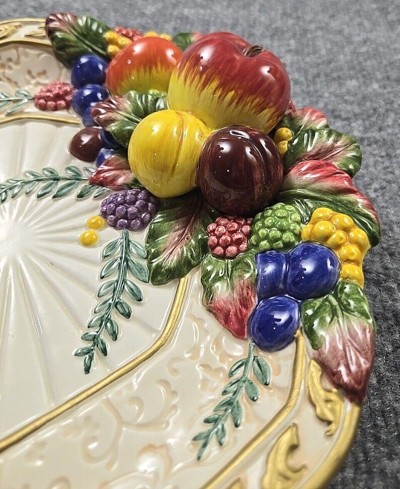 Fitz & Floyd 8 Inch Octagon Venezia Fruit Canape Plate 3d Harvest ...