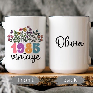 40th Birthday Mug: Personalized Name and Year, Vintage 1985