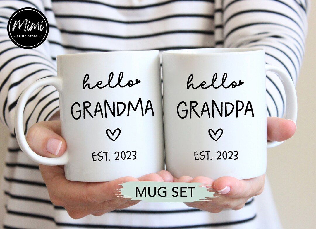 Grandma Grandpa Mug Set Pregnancy Announcement New Grandma Etsy
