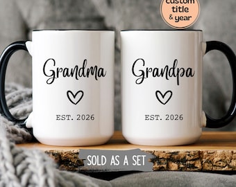Grandma and Grandpa Mug Set: Pregnancy Announcement, New Grandparents Gift