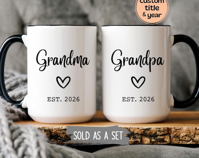 Grandma and Grandpa Mug Set: Pregnancy Announcement, New Grandparents Gift
