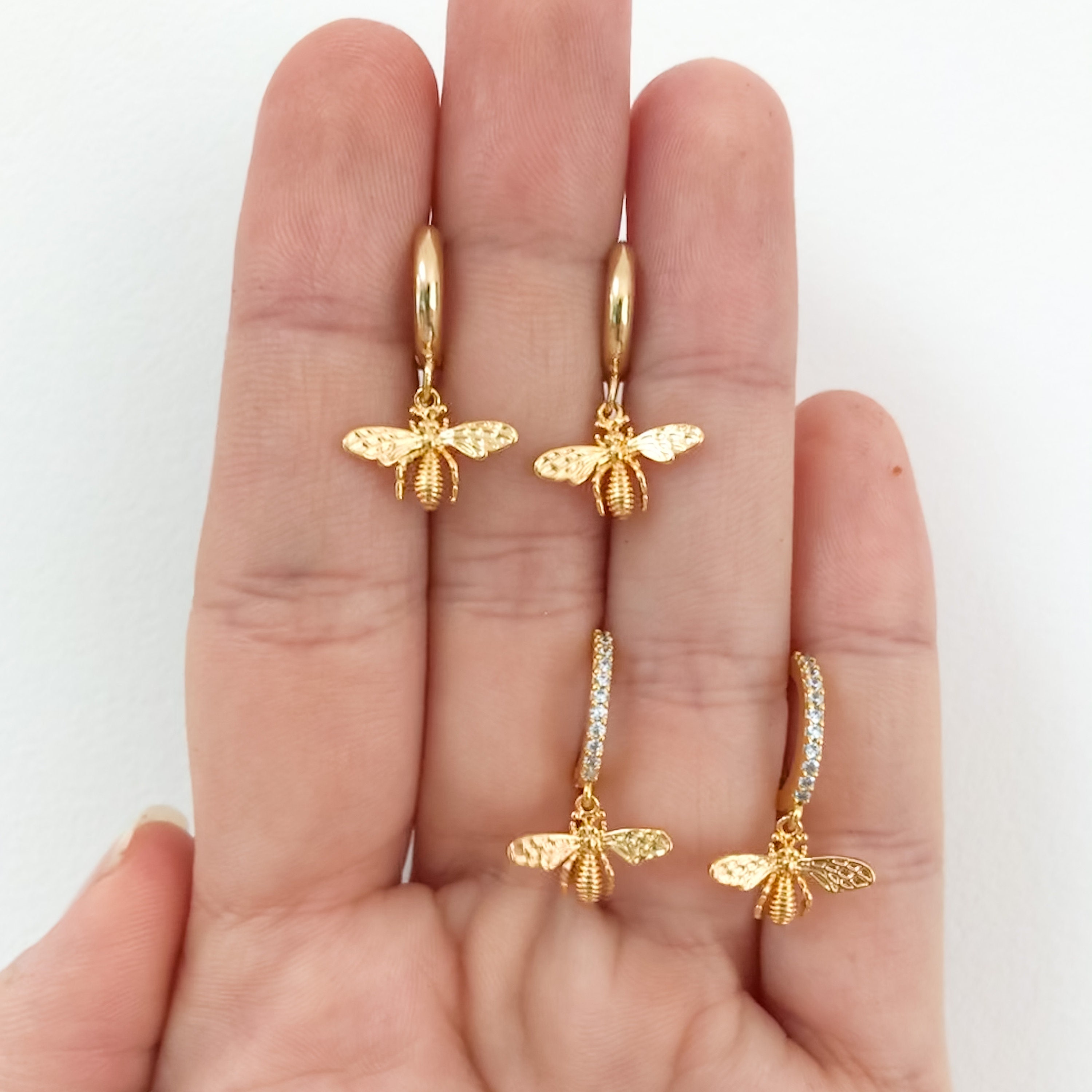 Bee huggie earrings, dainty bee earrings, choice of huggie hoop , gif…
