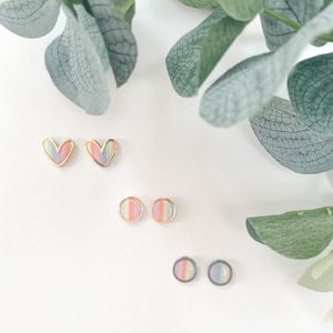 Handmade pastel rainbow studs, polymer clay stud earring, hypoallergenic earrings with gift pouch available, perfect gift for her