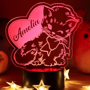 Personalized Cat Lover Led Light Color Changing Kitty Night Lamp Aesthetic Bed Table Gift Ideas Custom Name Kitten Present For Décor Indoor