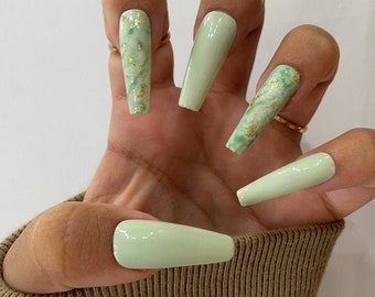 Green Marble Nails Etsy