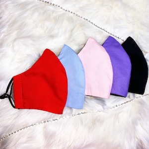 5 100% COTTON Face Masks, Filter Pocket, Adjustable Nose Wire + 5 FREE Filters, Breathable Mask Bundle