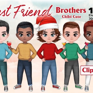Beste Freunde Chibi Cute Clipart, Jungen Cocktails Clipart, Fashion Boys , Soul Brothers Clipart, Individualisierbare Clipart PNG