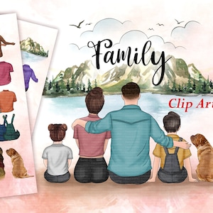 Clip Art Rodzinny, Niestandardowy Portret Rodzinny, Siedząca Rodzina, Clipart Rodziców, Pomysły Na Prezenty, Możliwość Dostosowania, Projekt Sublimacji PNG