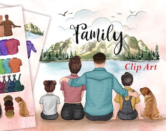 Family Clip Art, Custom Family Portrait, Sitting Family, Parents Clipart, Gift Ideas, Customizable, Sublimation Design PNG