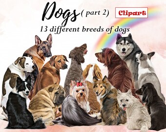 Dog Breeds Clipart: Customizable Pet Graphics (Digital Download)