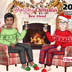 Best Friends Sitting Clipart, Brothers Christmas, Boys Coffee Clipart, Sweater Fashion Boys, Soul Brothers Clipart, PNG personalizzabile