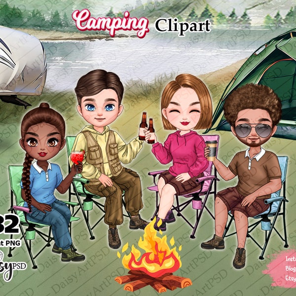 Happy Camping Clipart, Best Friend Clipart, Couple Clipart, Outdoor Clipart, Travel Clipart, Customizable Clipart.