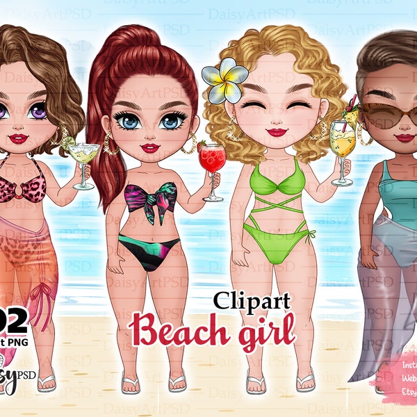 Beach Girl Chibi Clipart part 3, Best Friends Summer Drinking Cocktails, Friend clipart, Summer Girls png, Beach Tropical, Soul Sisters PNG