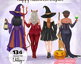 Witch Sisters clipart, Halloween kostuum meisjes (digitale clipart)