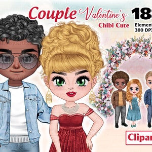 Paar Chibi Cute Clipart, Valentinstag, Romantisches Paar, Liebespaar, Valentinstag Paar, Neues Jahr zusammen, Personalisierbare Mode
