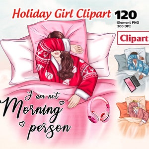 Holiday Christmas Girl Clipart, Good Morning Clipart, Fashion girl Clipart, My Happy Place, Sunday Clipart, Weekend, Planner Stickers