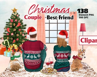 Clipart kerstpaar: vakantiehuisdier portret maker (digitale png-download)