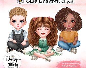 Imágenes prediseñadas de niños estilo chibi, hermanos PNG (descarga digital)