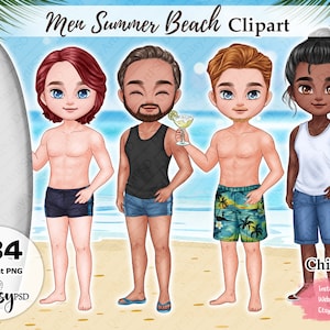 Imágenes prediseñadas de playa de verano para hombres, imágenes prediseñadas de verano, imágenes prediseñadas de mejores amigos, imágenes prediseñadas de Chibi, png de verano, playa tropical, diseño de sublimación.
