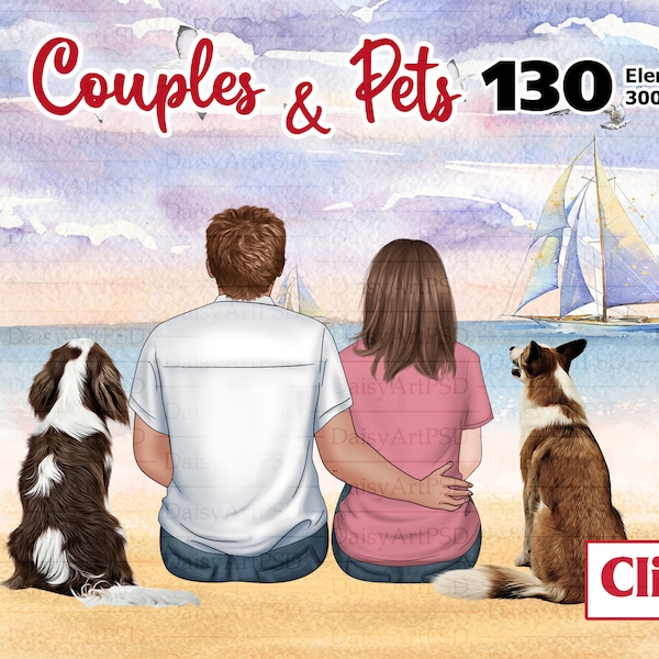 Couples and Pets Clipart, Valentines Day Clipart, Romantic couple, Love Couple,Couple Gift Ideas, Summer Couple, Valentines Card Creator.