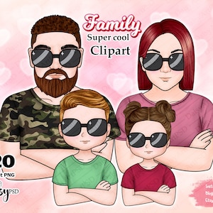 Familie mit gekreuzten Armen Clipart Teil 02, große Familie Clipart, Mama Papa Clipart, Muttertag, Vatertag, Eltern und Kinder Clipart.