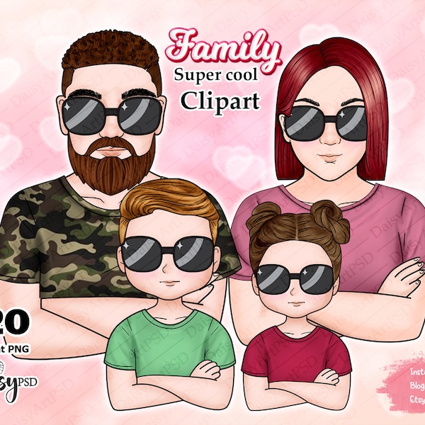 Family With Arms Crossed Clipart Part 02, Big Family Clipart, Mom Dad Clipart, Mother's Day, Father's Day, Parents and Kids Clipart.