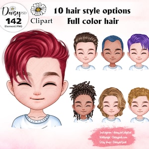 Men&#39;s Hairstyles Chibi &quot;Part 04&quot;, Men&#39;s Hairstyle, Custom Male Hairstyles Clipart, Boy Hairstyle Clipart.