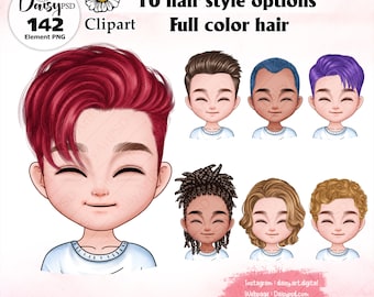 Men's Hairstyles Chibi Clipart: Custom Male Hair (Digital Download)