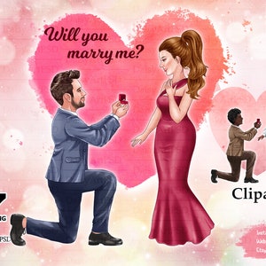 Voulez-vous m'épouser Clipart, Clipart de proposition, Clipart d'Invitation de mariage, Clipart Saint Valentin, couple romantique, Couple amoureux, créateur de carte