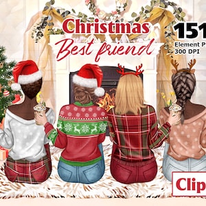 Best Friends Clipart, Besties Christmas, Sisters Forever Together Clipart, Xmas Girl Cocktail, Soul Sisters Coffee, Customizable clipart PNG