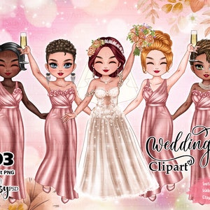 Brautjungfer Clipart, Hochzeitskleid Clipart, Braut Clipart, benutzerdefinierte Brautgrafiken, Brautportrait DIY, benutzerdefinierte beste Freundin Brautjungfern.