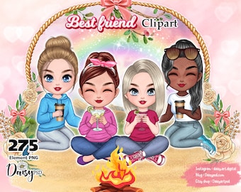 Friends Chibi Clipart, Soul Sisters PNG (Digital Download)