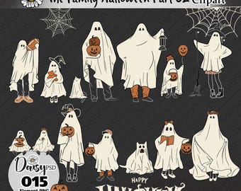 ハロウィーンの幽霊の家族ポートレートクリップアート：DIYパーソナライズPNG（デジタルダウンロード）