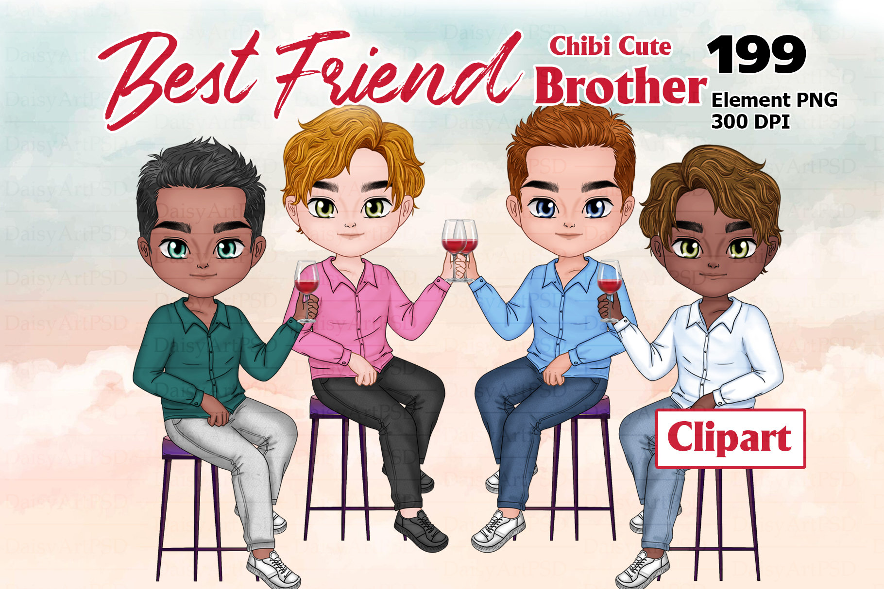 Buy Best Friends Man's Chibi Clipart Brothers Close Male Online in India -  Etsy