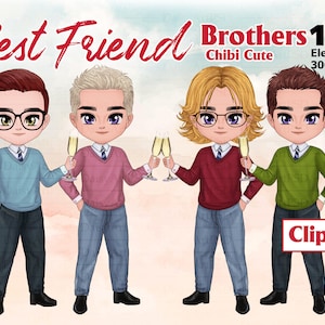 Najlepsi przyjaciele Chibi Cute clipart, Biuro mody Clipart, Moda Chłopcy, Soul Brothers Clipart, Dostosowywalny Clipart PNG