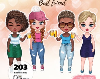 Friends Chibi Clipart, Beer Party PNG (Digital Download)