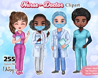 Healthcare Chibi Clipart: Nurse & Doctor PNG (Digital Download)