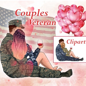 Couples Clipart: "VALENTINES COUPLES VETERAN" Military Clipart, Veteran day clipart.