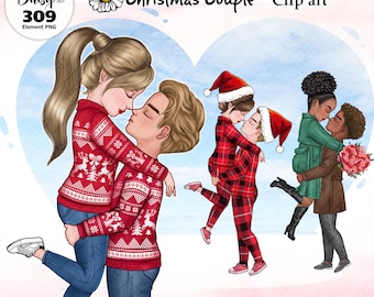 Clipart winterkoppels: vakantieportret maker (digitale png-download)