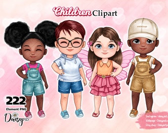 Children Chibi Clipart, Family PNG Elements (Digital Download)