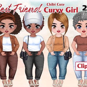 Best Friends Curvy Girls Clipart, Besties Clipart, Soul Sisters Girls Big Size Cute, Fashion Girls Curvy, Afro Girls Clipart PNG