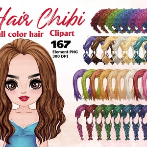 Hairstyles clipart:"HAIR CHIBI PART 2".Custom hairstyles.Long hair Girls. Hair Clipart Planner Clipart.Sticker Clipart Colorful Hair Clipart