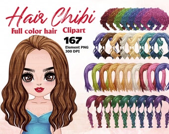 Hairstyles clipart:&quot;HAIR CHIBI PART 2&quot;.Custom hairstyles.Long hair Girls. Hair Clipart Planner Clipart.Sticker Clipart Colorful Hair Clipart