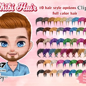 Men&#39;s Hairstyles Chibi &quot;Part 03&quot;, Men&#39;s Hairstyle, Custom Male Hairstyles Clipart, Boy Hairstyle Clipart.