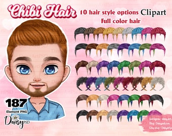 Men's Chibi Hairstyles Clipart: Custom Male Hair (Digital Download)
