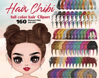 Hairstyles clipart: &quot;HAIR CHIBI&quot; Custom hairstyles Long hair Girls  hair clipart Planner Clipart Sticker clipart Colorful Hair Clipart