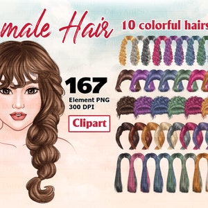 Hairstyles clipart: "10 Colorful Hairstyles " Custom hairstyles, Long Hair Girls, Hair Clipart, Planner Clipart, Custom Personalized Hair.