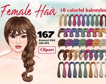 Hairstyles clipart: "10 Colorful Hairstyles " Custom hairstyles, Long Hair Girls, Hair Clipart, Planner Clipart, Custom Personalized Hair.