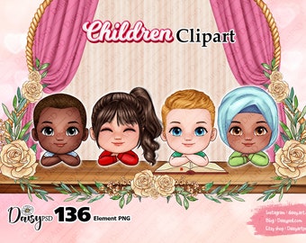 Children Chibi Clipart, Family DIY PNG (Instant Download)