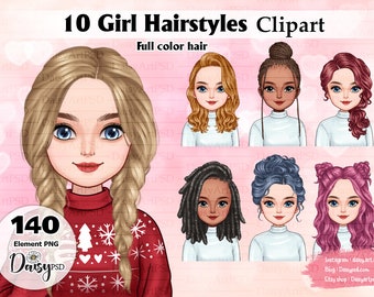 Colorful Girl Hairstyle Clipart: Custom Women's Hair PNG (Digital Download)